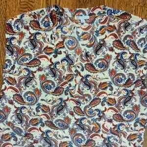 DR2 Paisley Button-Up Top in Cream, Blue, and Orange